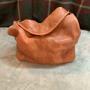 Frye Campus Cognac Leather Hobo Shoulder Bag Slouchy Brown Brass Hardware